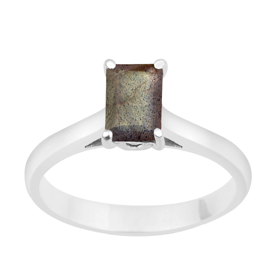 Labradorite Emerald Cut 7X5MM Solitaire Ring-Sterling Silver