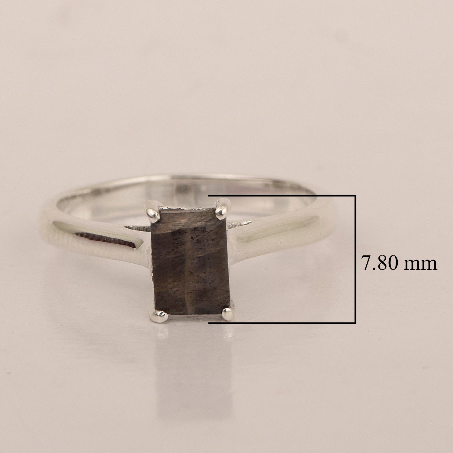 925 Sterling Silver Emerald Cut 7X5MM Labradorite Solitaire Women Ring - Kimaya INC