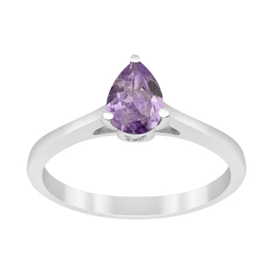 925 Sterling Silver Pear 7x5mm Amethyst Gemstone Solitaire Engagement Ring - Kimaya INC