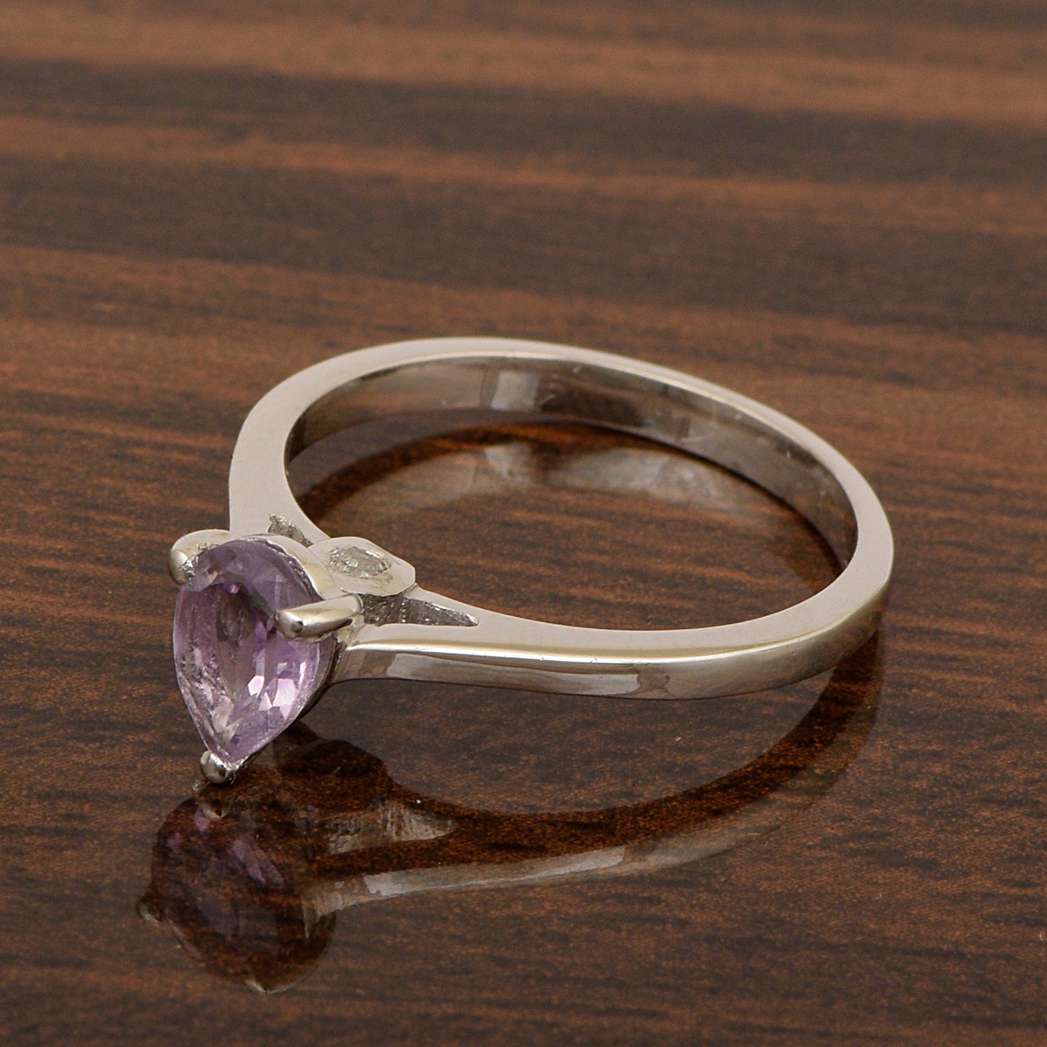 925 Sterling Silver Pear 7x5mm Amethyst Gemstone Solitaire Engagement Ring - Kimaya INC