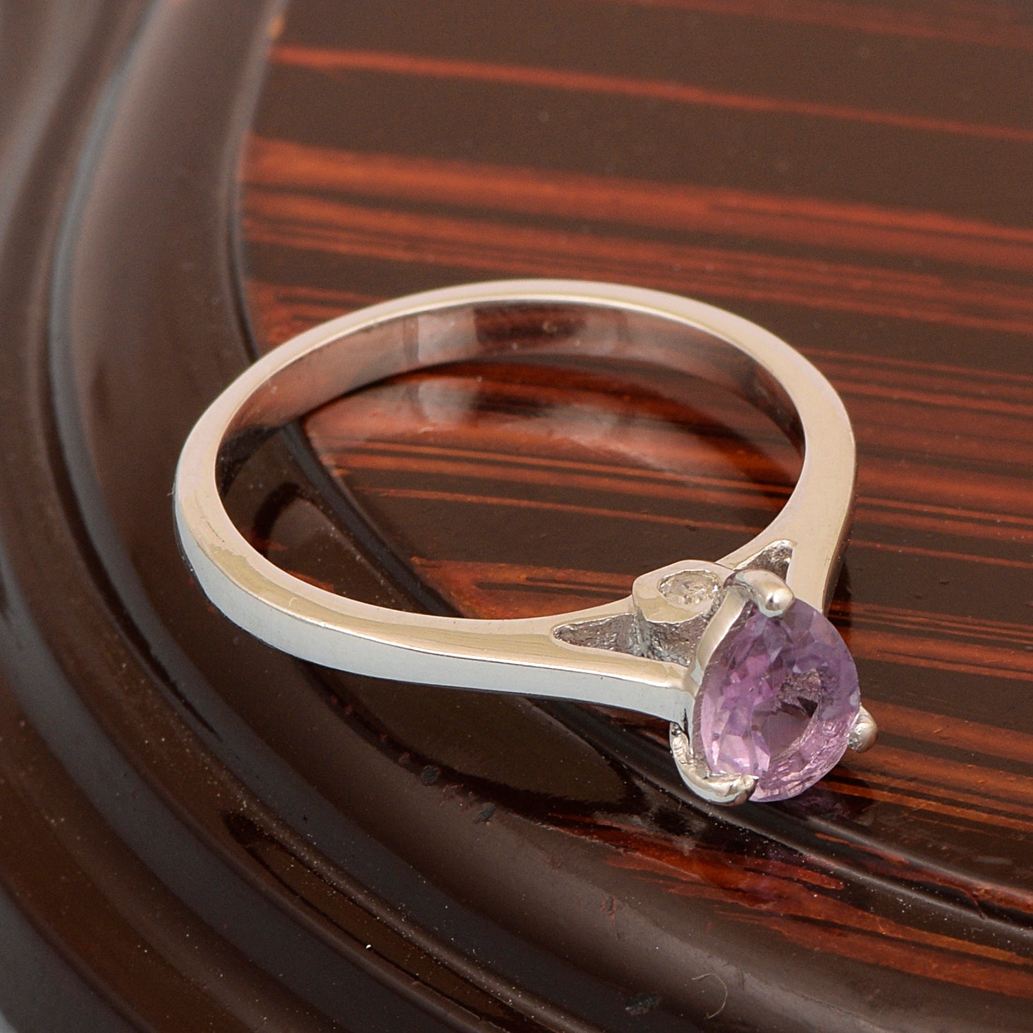 925 Sterling Silver Pear 7x5mm Amethyst Gemstone Solitaire Engagement Ring - Kimaya INC