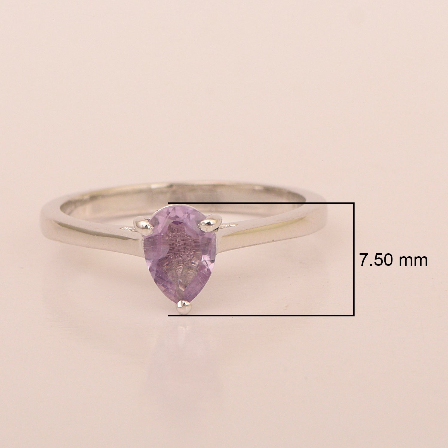 925 Sterling Silver Pear 7x5mm Amethyst Gemstone Solitaire Engagement Ring - Kimaya INC