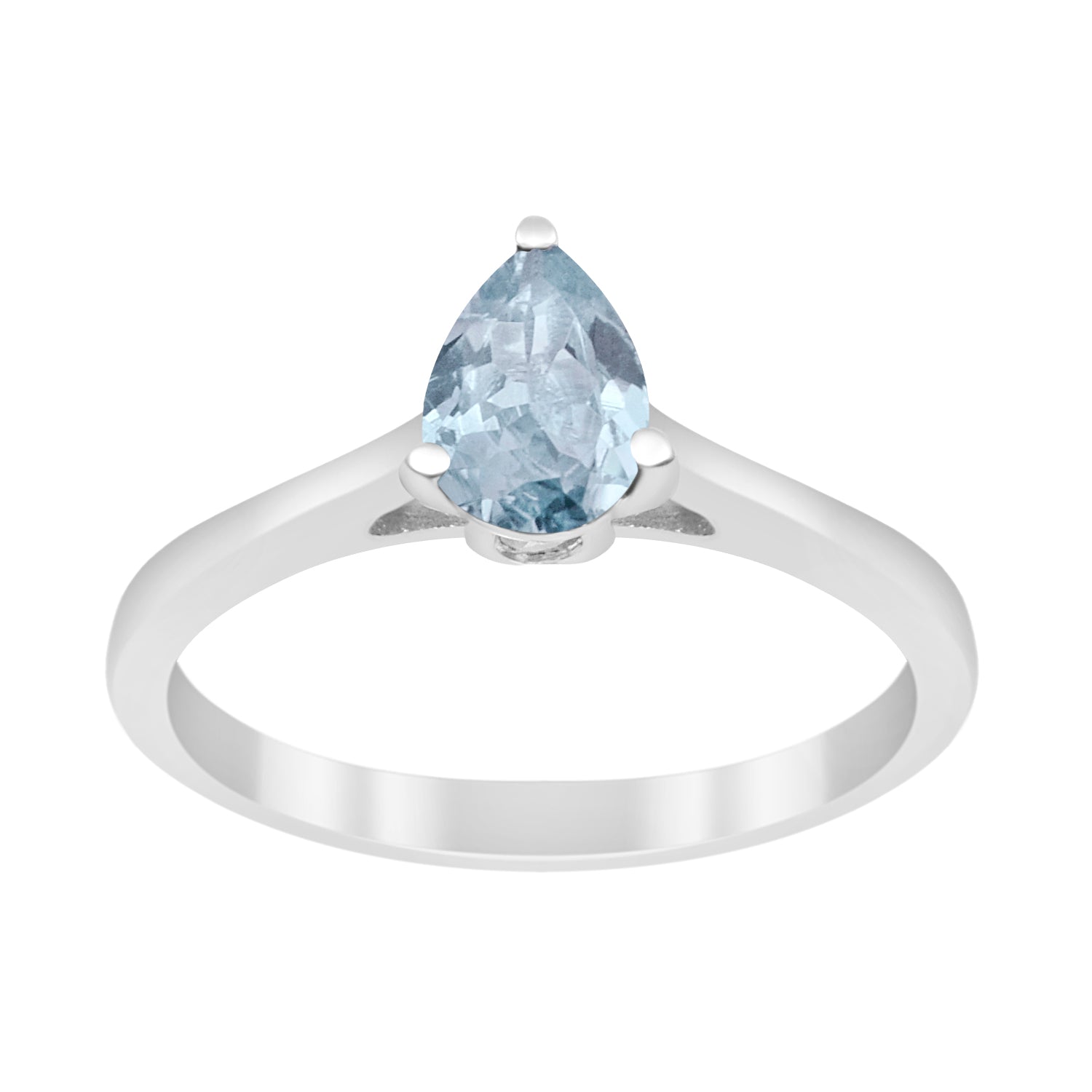 925 Sterling Silver Pear 7x5mm Aquamarine Gemstone Solitaire Engagement Ring - Kimaya INC