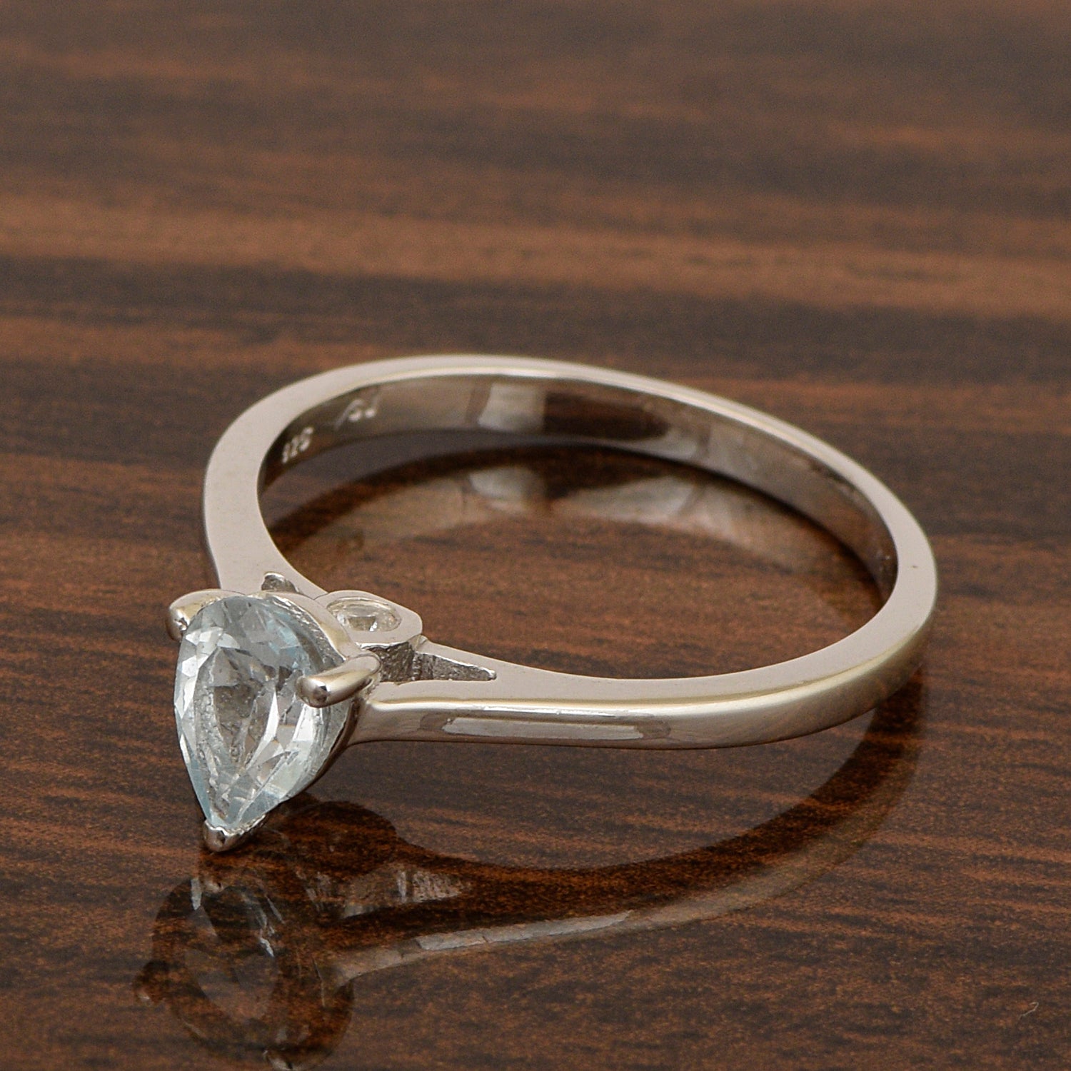 925 Sterling Silver Pear 7x5mm Aquamarine Gemstone Solitaire Engagement Ring - Kimaya INC
