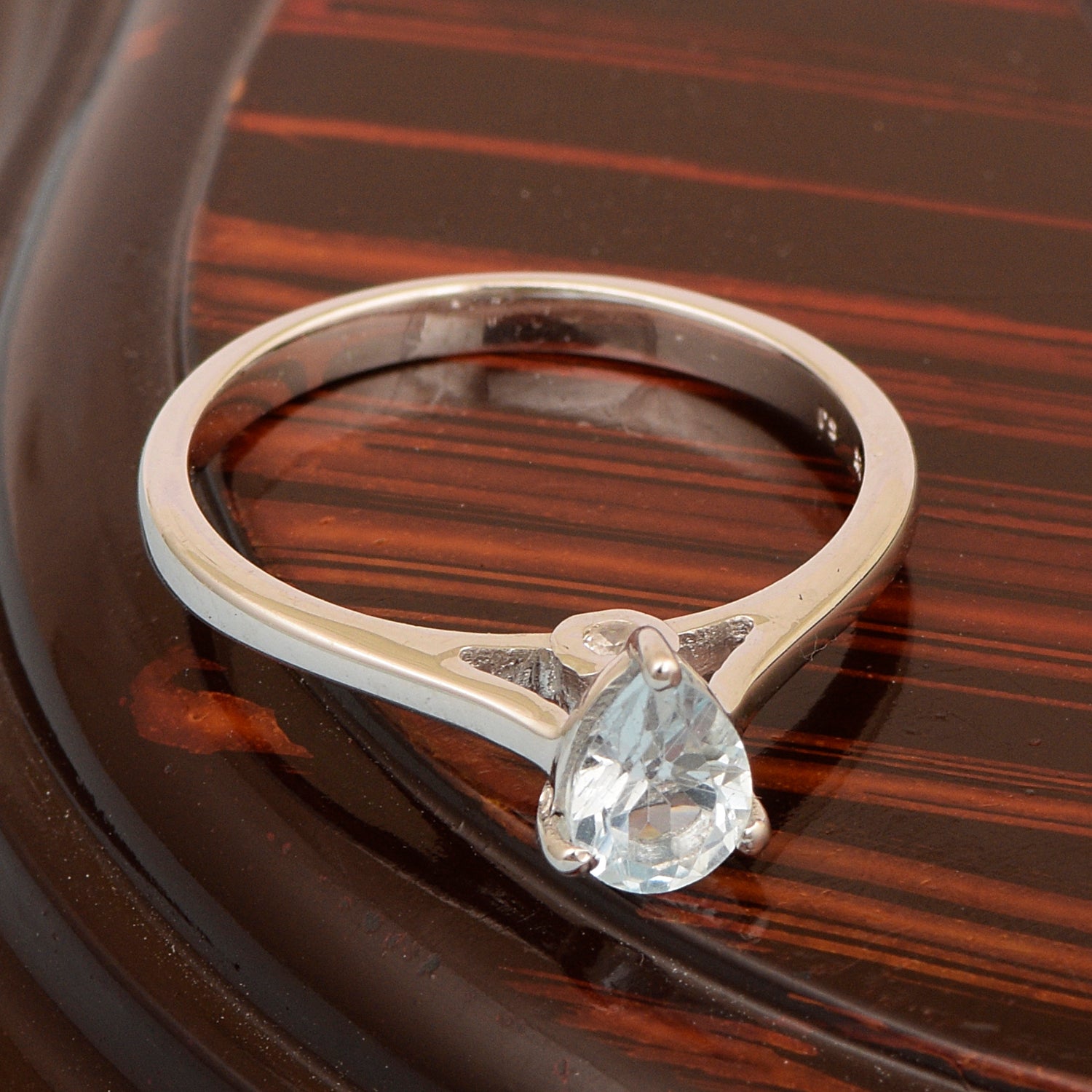 925 Sterling Silver Pear 7x5mm Aquamarine Gemstone Solitaire Engagement Ring - Kimaya INC