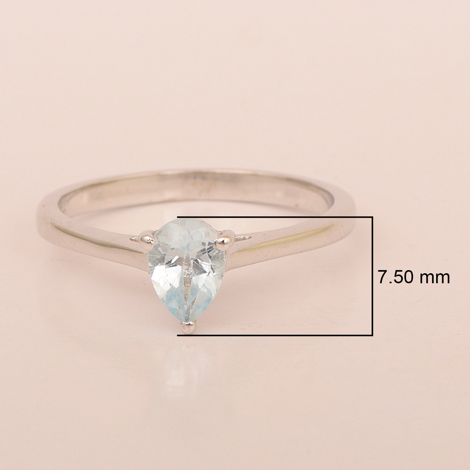 925 Sterling Silver Pear 7x5mm Aquamarine Gemstone Solitaire Engagement Ring - Kimaya INC