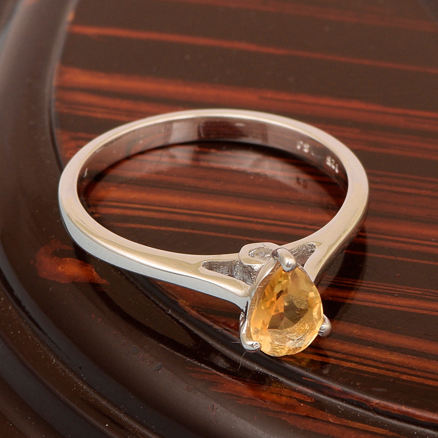 925 Sterling Silver Pear 7x5mm Citrine Gemstone Solitaire Engagement Ring - Kimaya INC