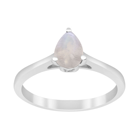 925 Sterling Silver Pear 7x5mm Moonstone Gemstone Solitaire Engagement Ring - Kimaya INC