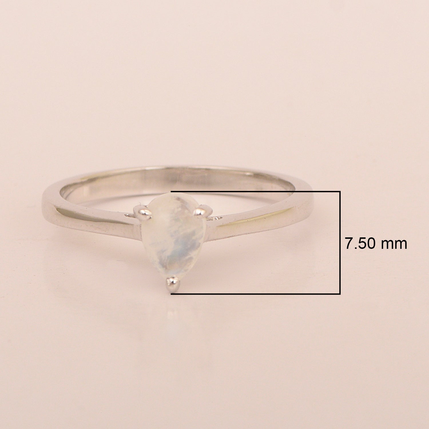 925 Sterling Silver Pear 7x5mm Moonstone Gemstone Solitaire Engagement Ring - Kimaya INC