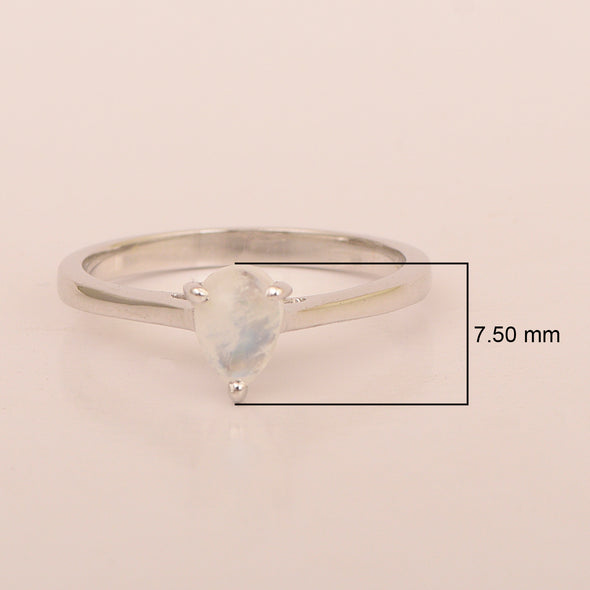 925 Sterling Silver Pear 7x5mm Moonstone Gemstone Solitaire Engagement Ring - Kimaya INC