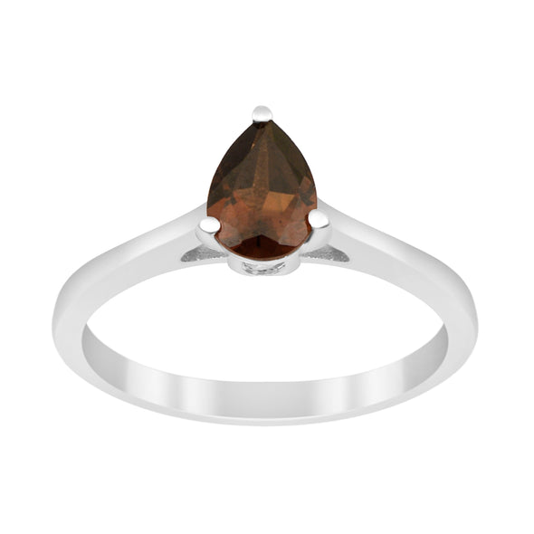 925 Sterling Silver Pear 7x5mm Smoky Quartz Gemstone Solitaire Engagement Ring - Kimaya INC
