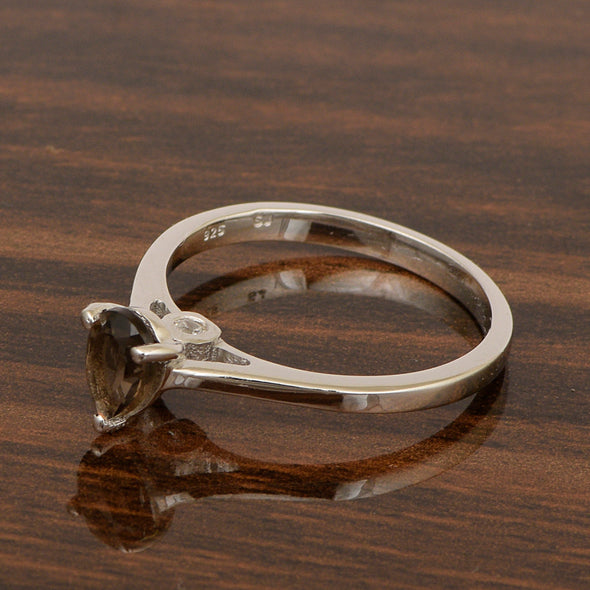 925 Sterling Silver Pear 7x5mm Smoky Quartz Gemstone Solitaire Engagement Ring - Kimaya INC