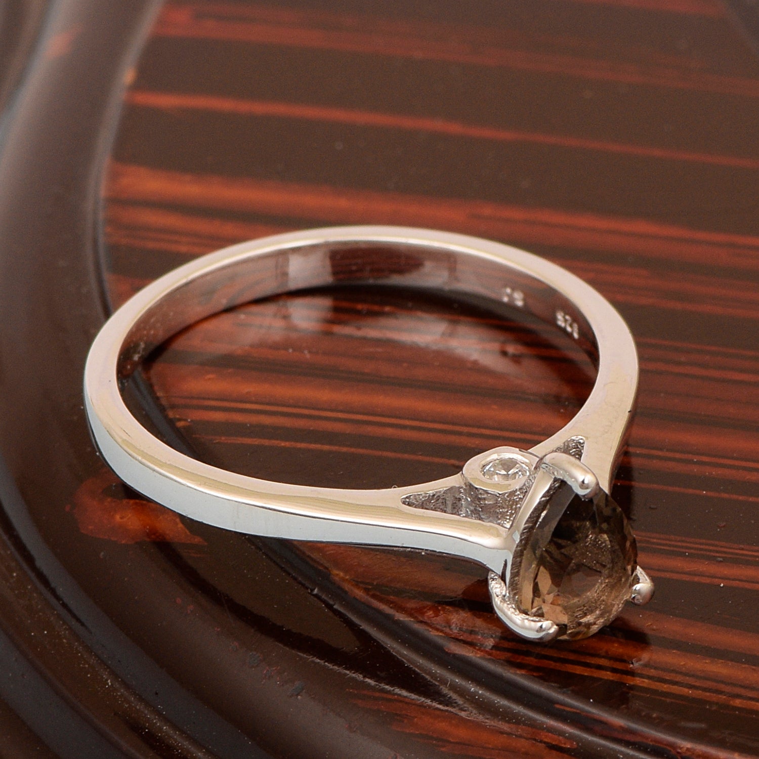 925 Sterling Silver Pear 7x5mm Smoky Quartz Gemstone Solitaire Engagement Ring - Kimaya INC