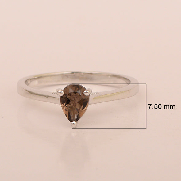 925 Sterling Silver Pear 7x5mm Smoky Quartz Gemstone Solitaire Engagement Ring - Kimaya INC