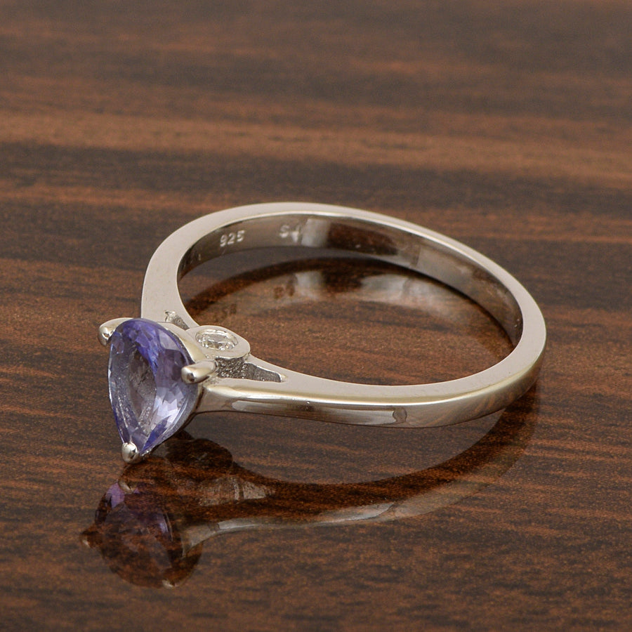 Tanzanite Solitaire Elegant Minimalist Ring - Sterling Silver