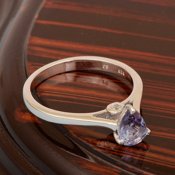 925 Sterling Silver Pear 7x5mm Tanzanite Gemstone Solitaire Engagement Ring - Kimaya INC