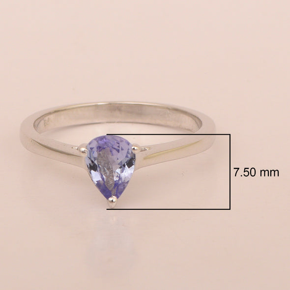 925 Sterling Silver Pear 7x5mm Tanzanite Gemstone Solitaire Engagement Ring - Kimaya INC