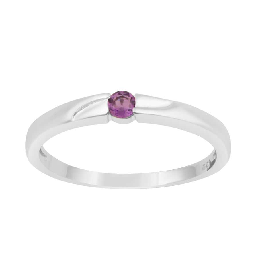 Amethyst Round 3MM Tiny Stackable Ring - Sterling Silver