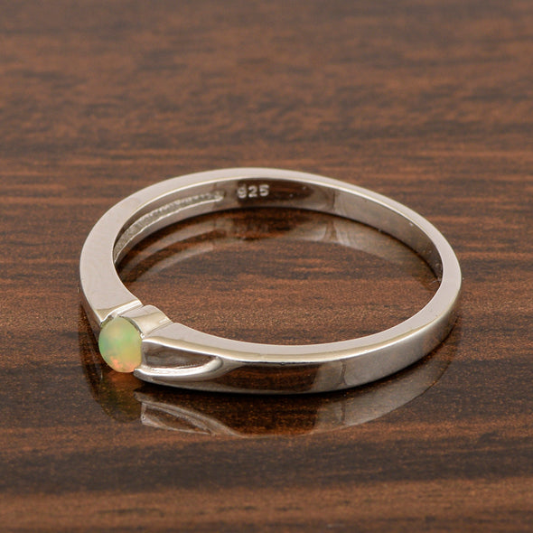 925 Sterling Silver Round 3MM Opal Women Tiny Stackable Ring - Kimaya INC