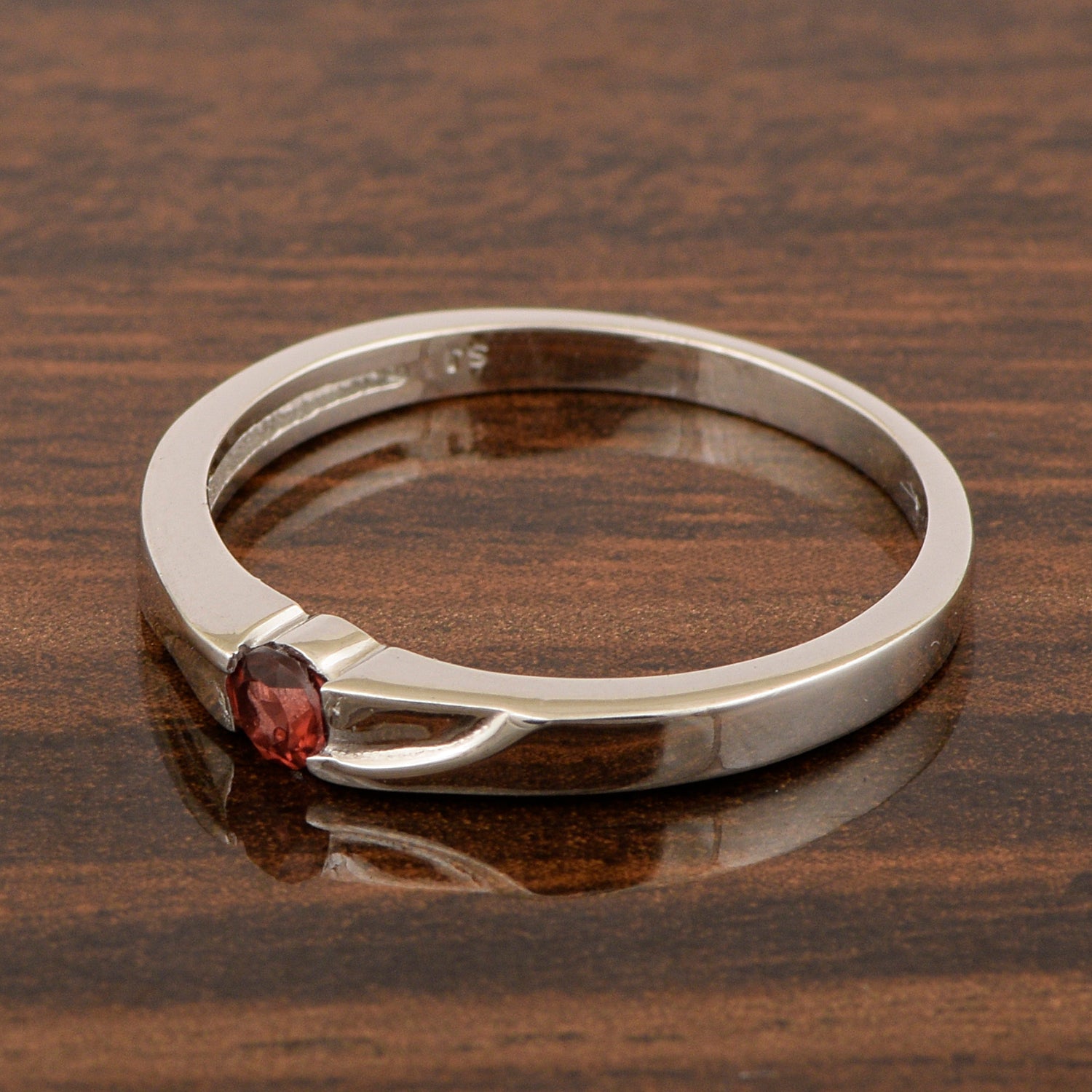 925 Sterling Silver Round 3MM Garnet Women Tiny Stackable Ring - Kimaya INC