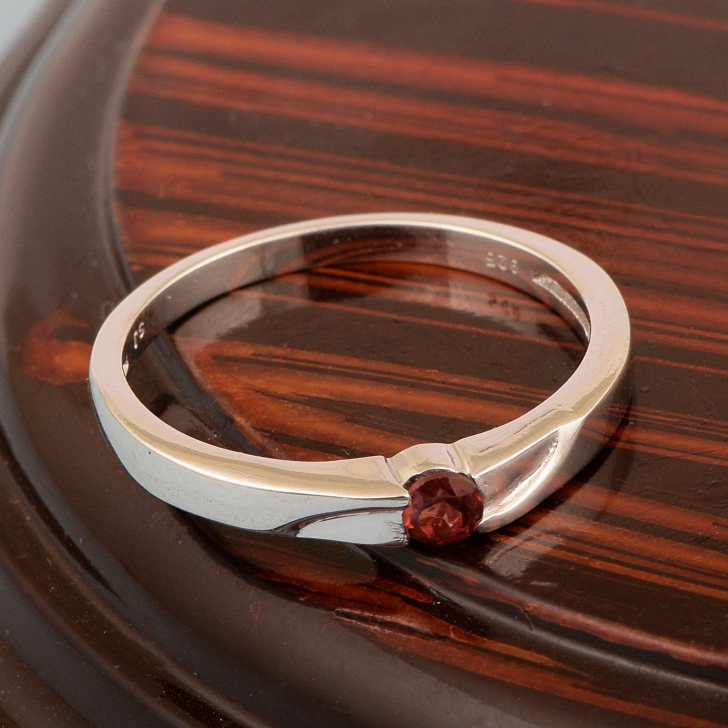 925 Sterling Silver Round 3MM Garnet Women Tiny Stackable Ring - Kimaya INC