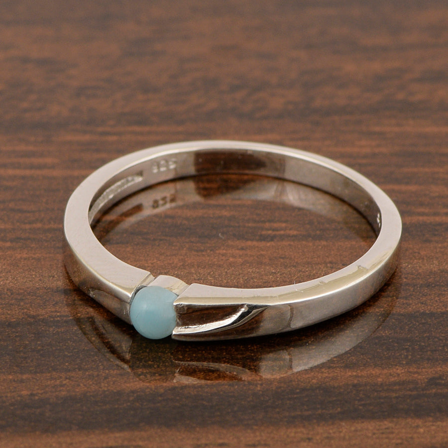 Larimar Round 3MM Tiny Stackable Ring - Sterling Silver