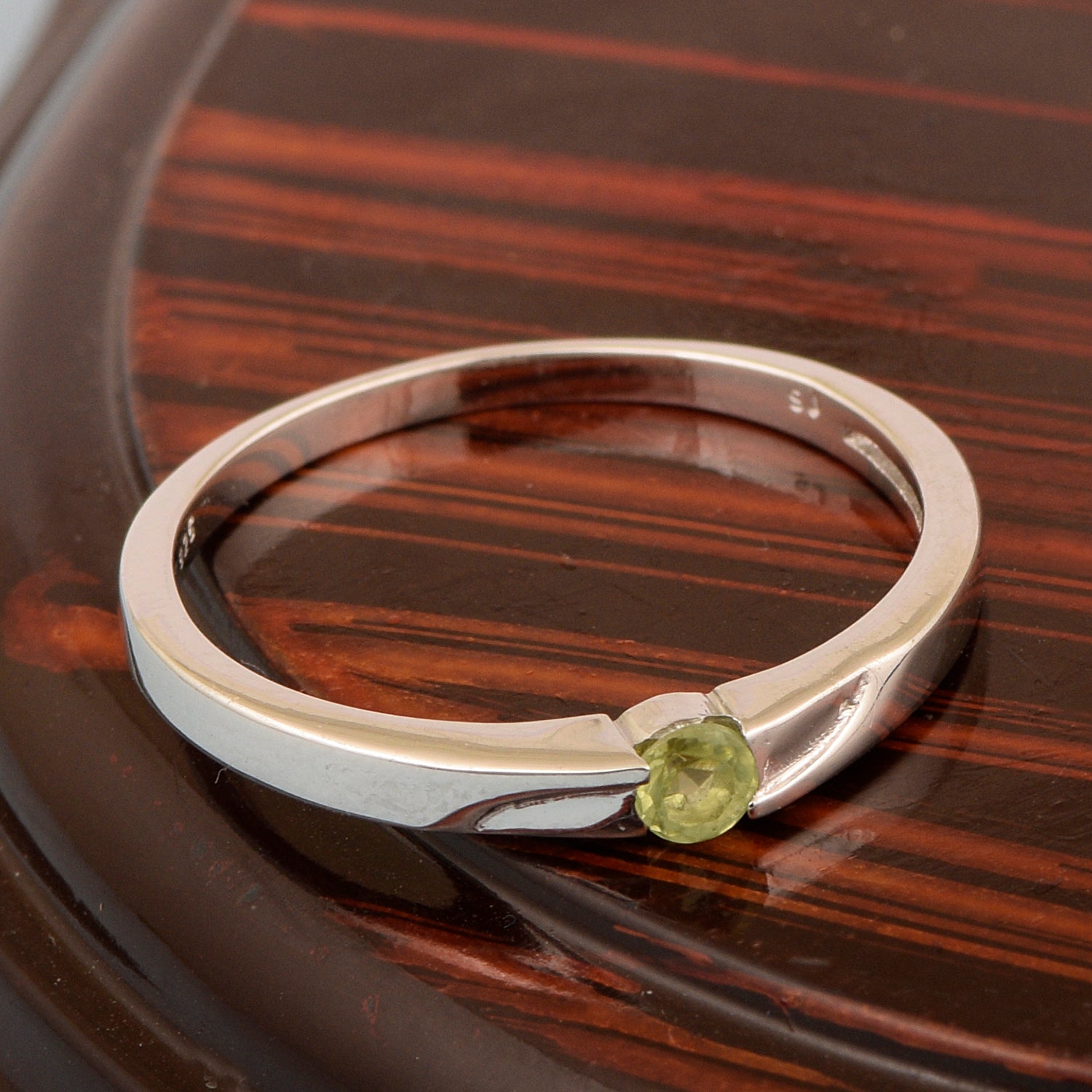 925 Sterling Silver Round 3MM Peridot Women Tiny Stackable Ring - Kimaya INC