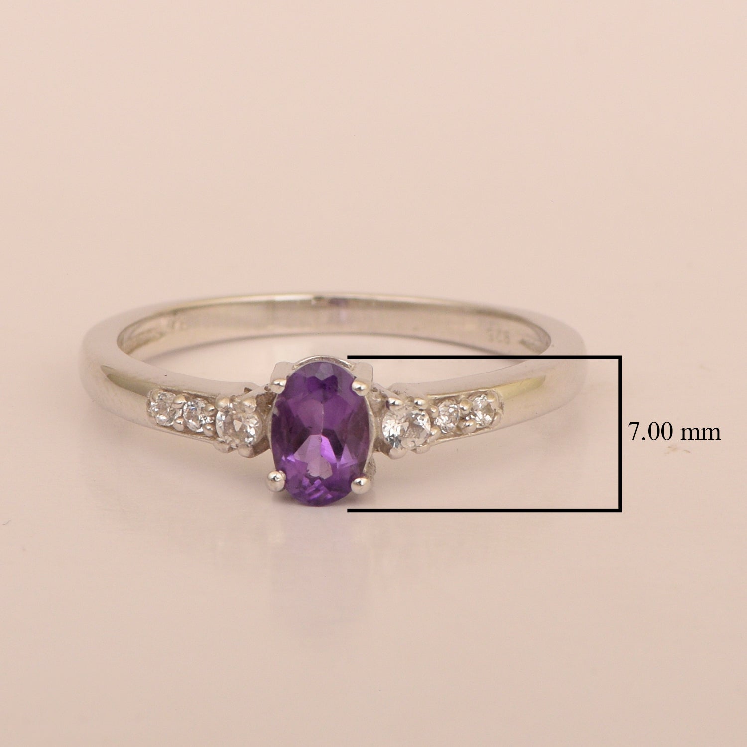 925 Sterling Silver Oval 6X4mm Amethyst & White Accents Women Engagement Ring - Kimaya INC