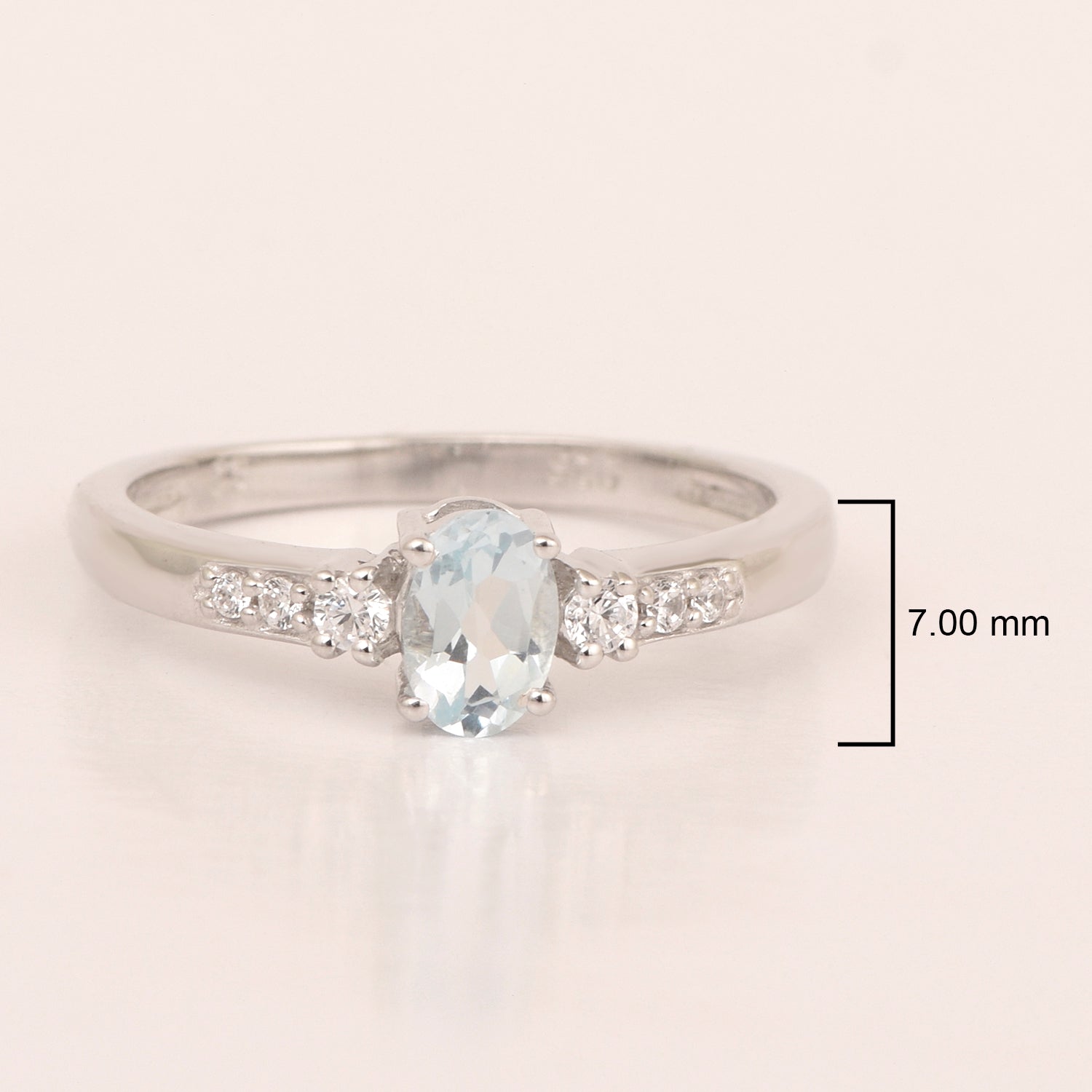 925 Sterling Silver Oval 6X4mm Aquamarine & White Accents Women Engagement Ring - Kimaya INC