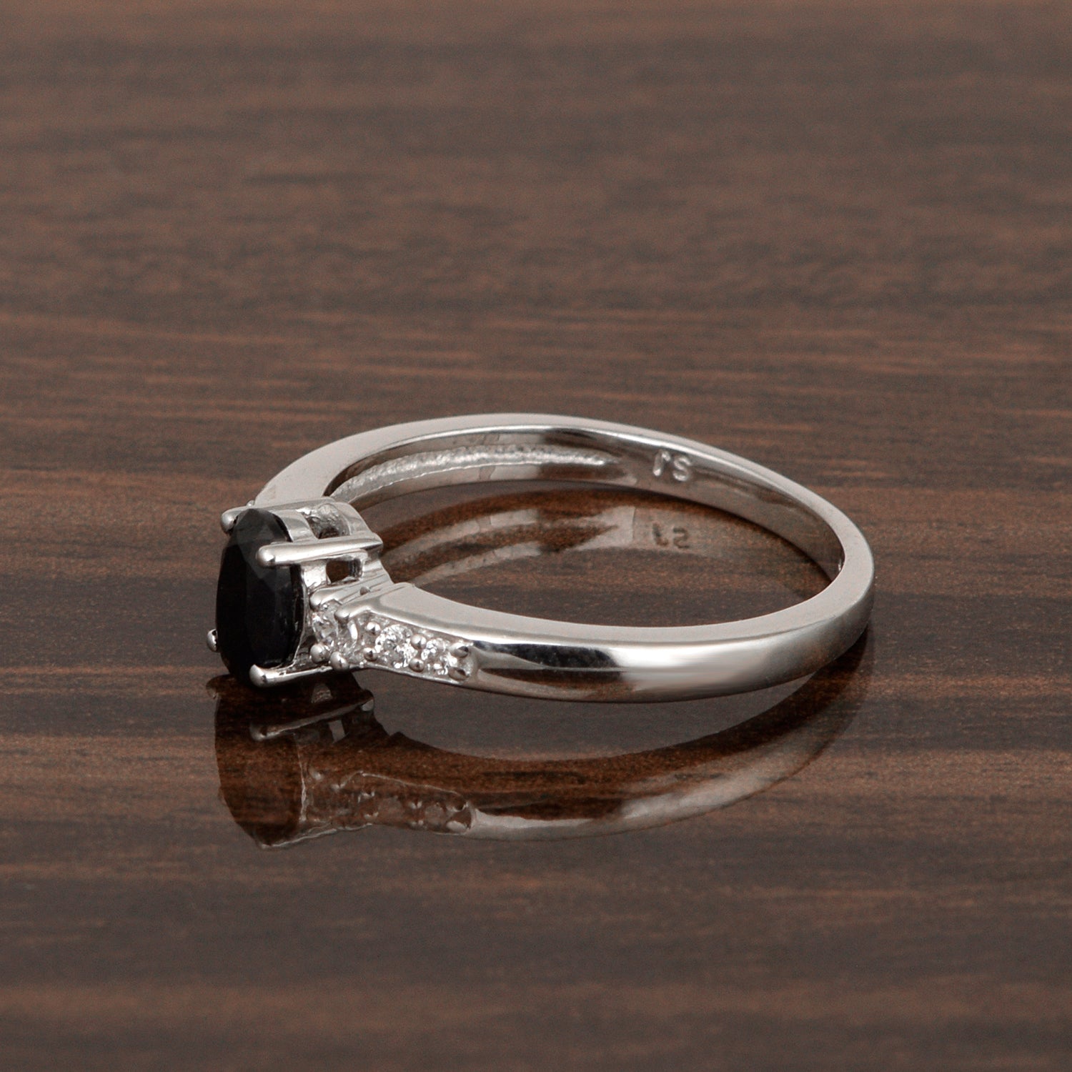 925 Sterling Silver Oval 6X4mm Black Spinel & White Accents Women Engagement Ring - Kimaya INC