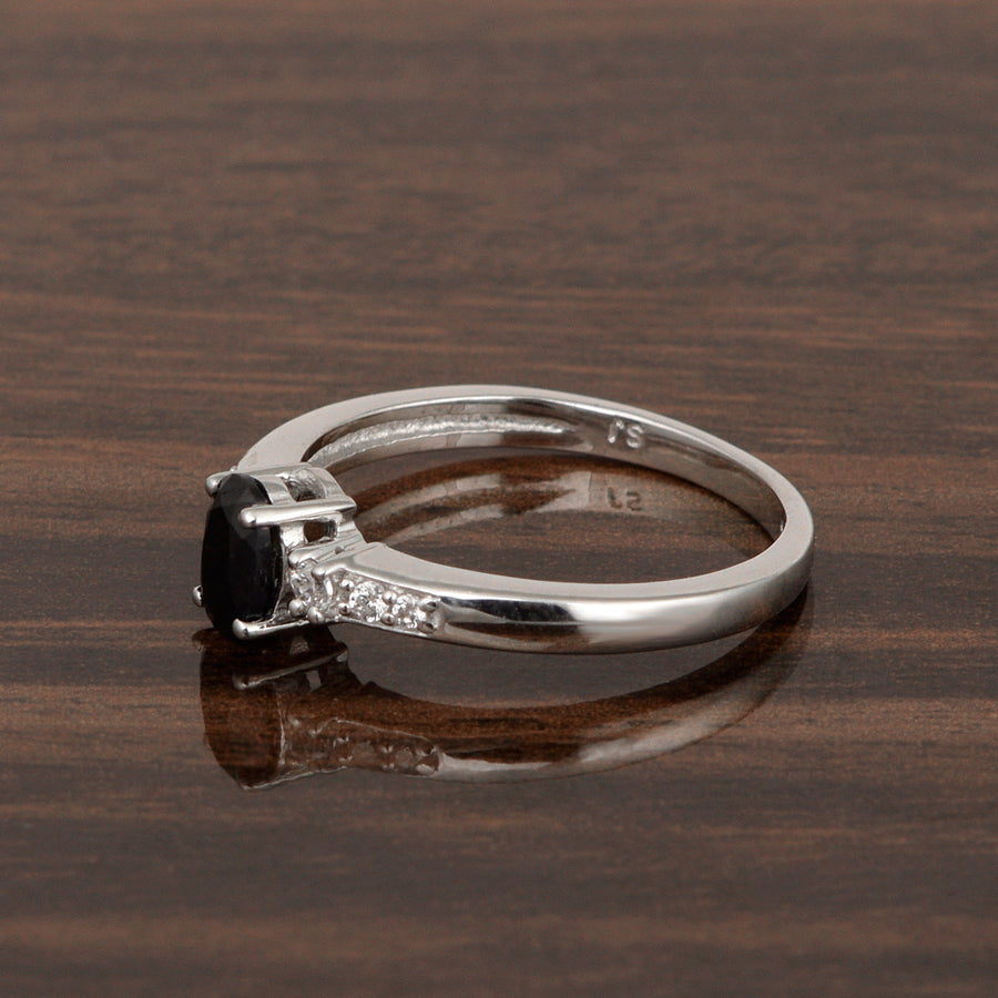 Oval 6X4mm Black Spinel & White Accents Ring-Sterling Silver