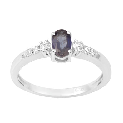925 Sterling Silver Oval 6X4mm Blue Sapphire & White Accents Women Engagement Ring - Kimaya INC