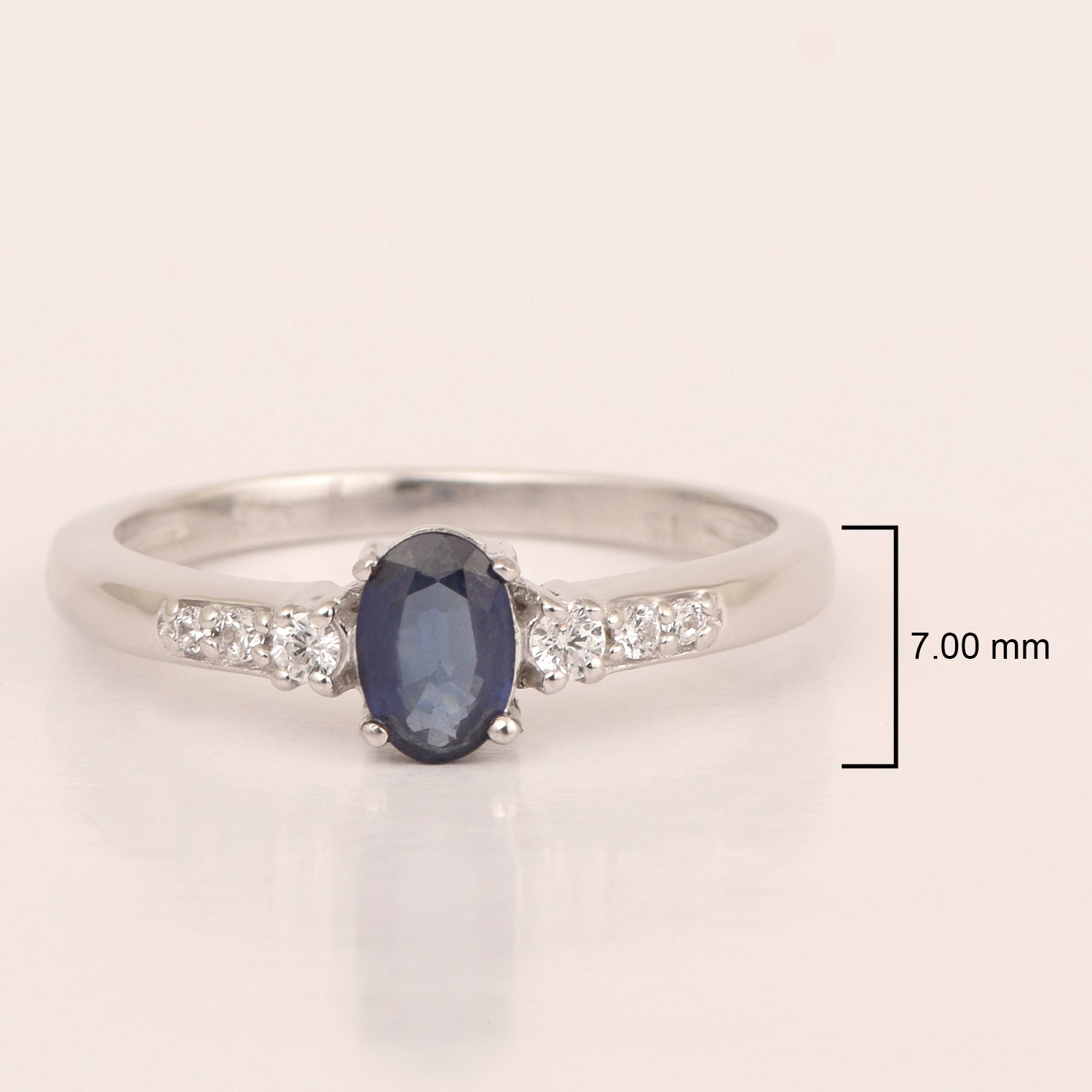 925 Sterling Silver Oval 6X4mm Blue Sapphire & White Accents Women Engagement Ring - Kimaya INC
