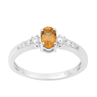925 Sterling Silver Oval 6X4mm Citrine & White Accents Women Engagement Ring - Kimaya INC