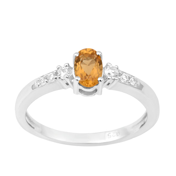 925 Sterling Silver Oval 6X4mm Citrine & White Accents Women Engagement Ring - Kimaya INC