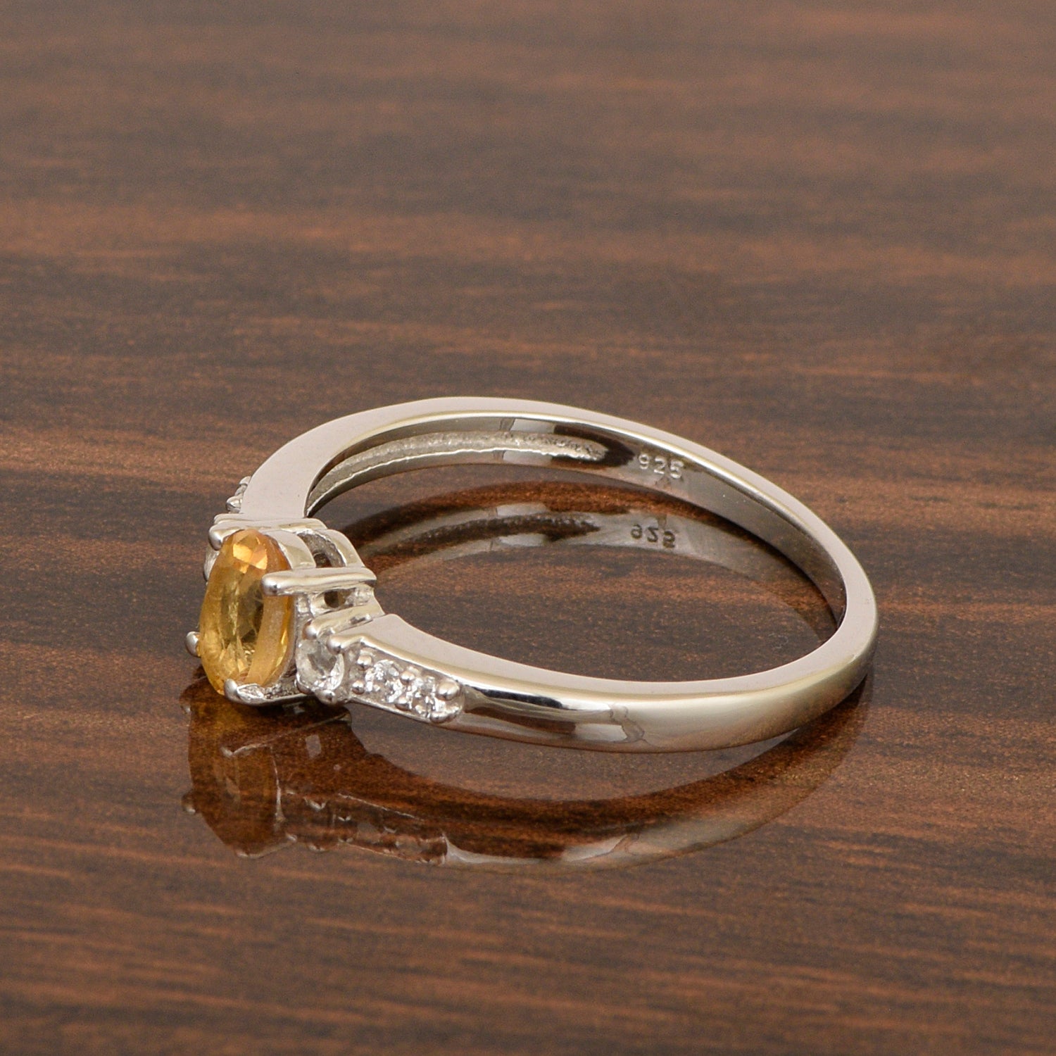 925 Sterling Silver Oval 6X4mm Citrine & White Accents Women Engagement Ring - Kimaya INC