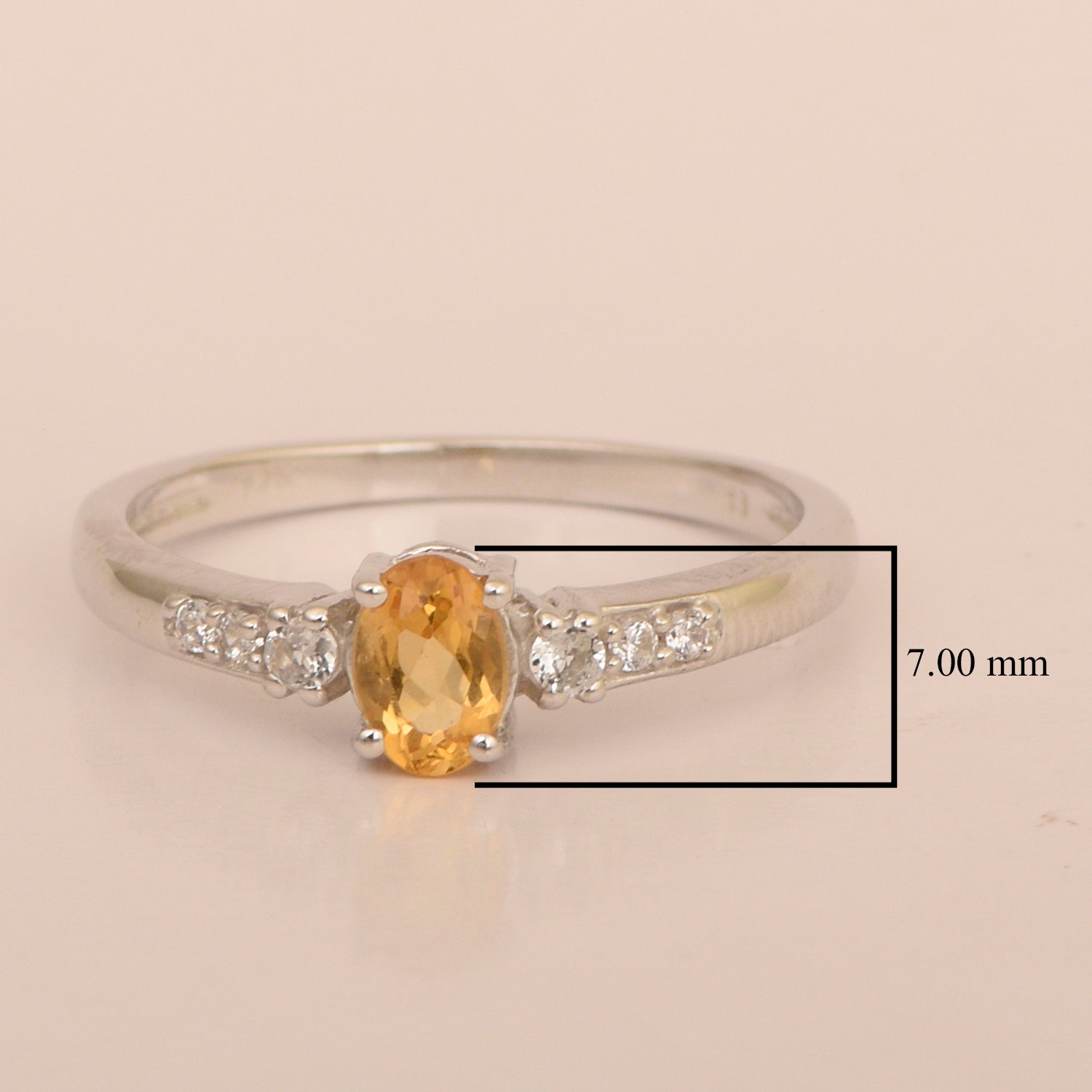 925 Sterling Silver Oval 6X4mm Citrine & White Accents Women Engagement Ring - Kimaya INC
