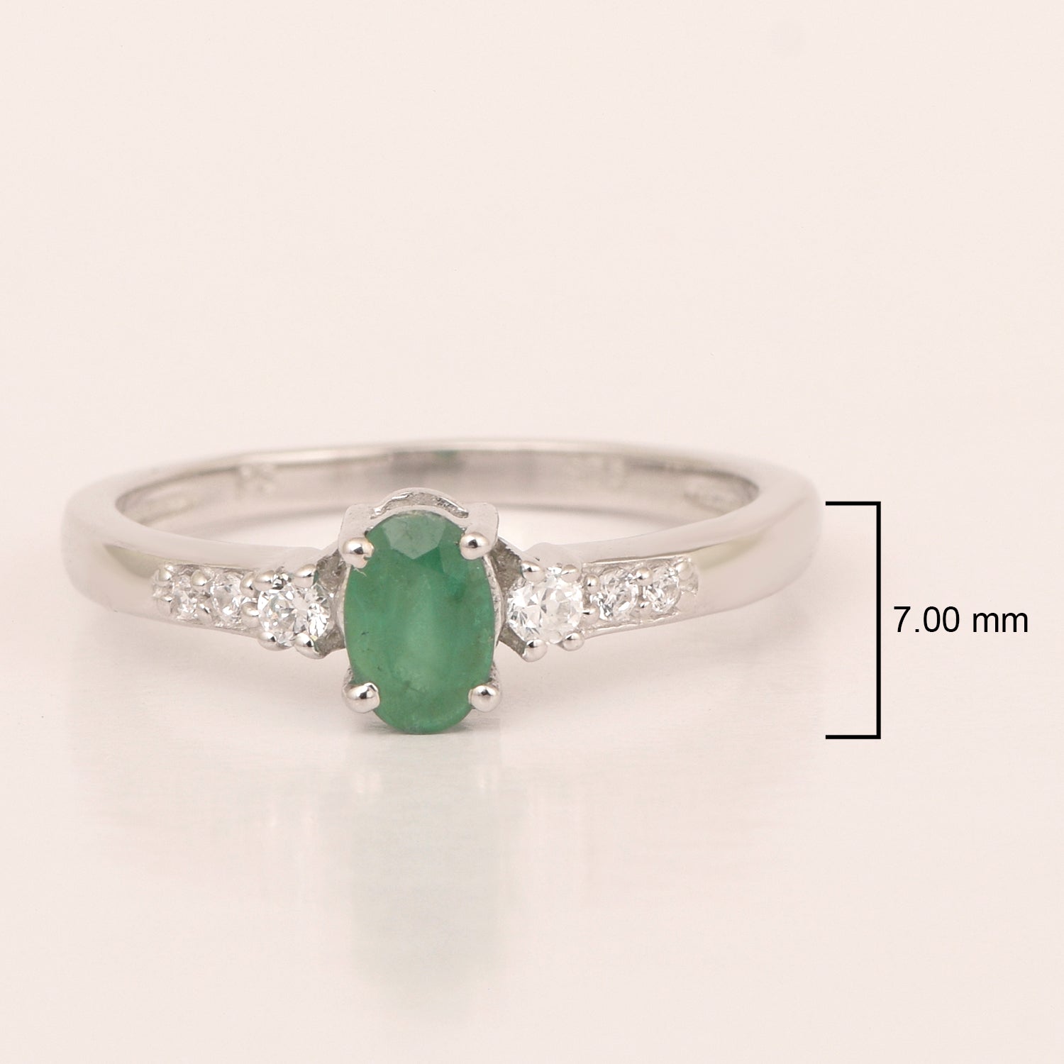 925 Sterling Silver Oval 6X4mm Emerald & White Accents Women Engagement Ring - Kimaya INC