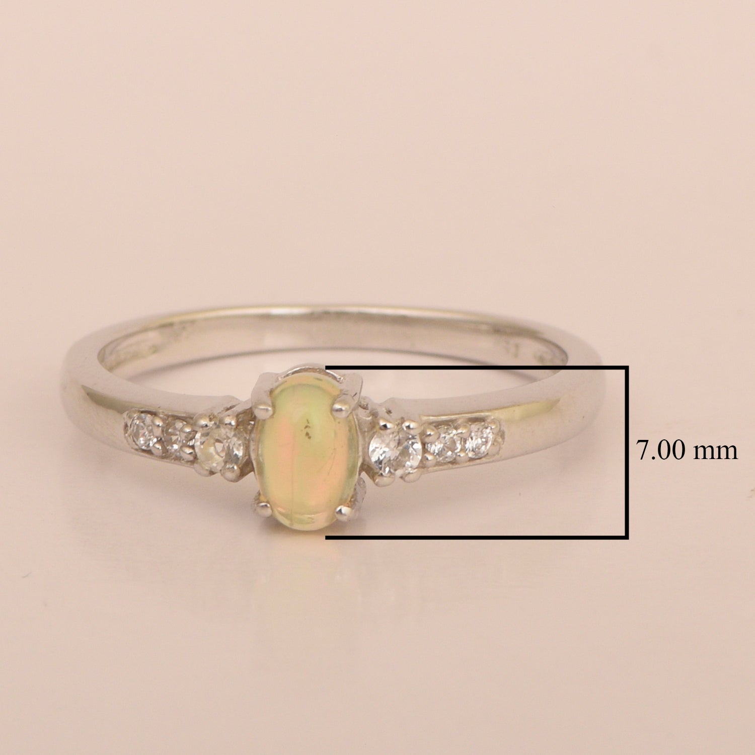 925 Sterling Silver Oval 6X4mm Opal & White Accents Women Engagement Ring - Kimaya INC