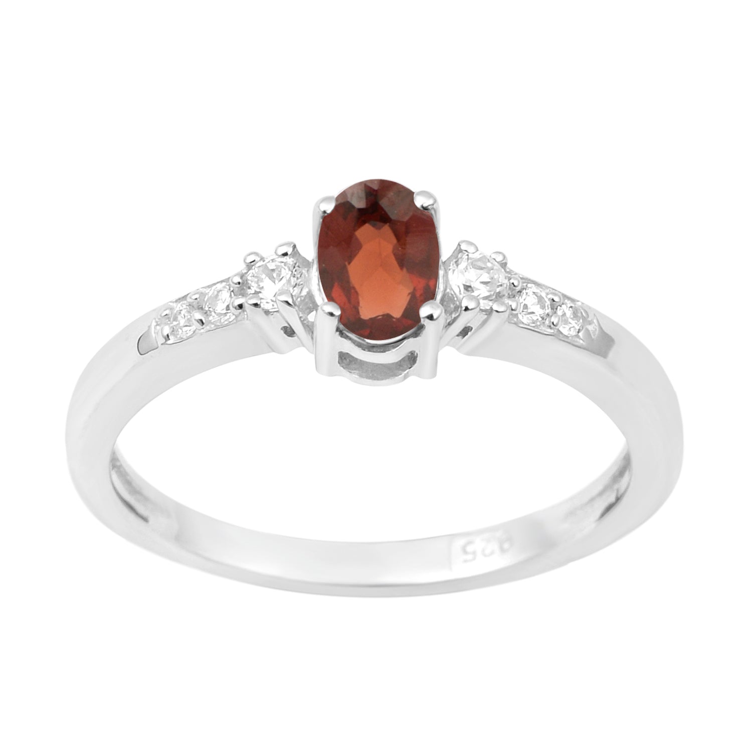 925 Sterling Silver Oval 6X4mm Garnet & White Accents Women Engagement Ring - Kimaya INC