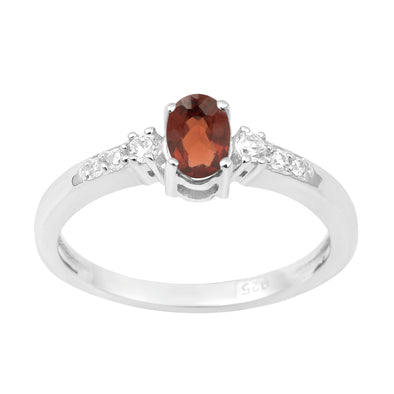 925 Sterling Silver Oval 6X4mm Garnet & White Accents Women Engagement Ring - Kimaya INC