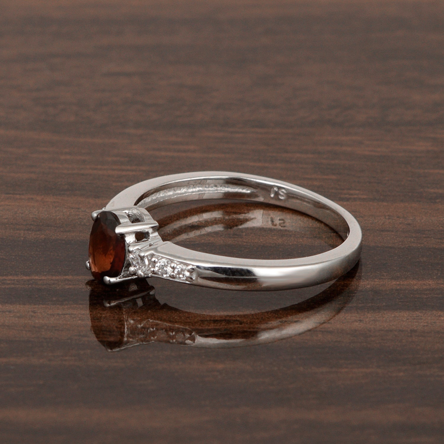 925 Sterling Silver Oval 6X4mm Garnet & White Accents Women Engagement Ring - Kimaya INC