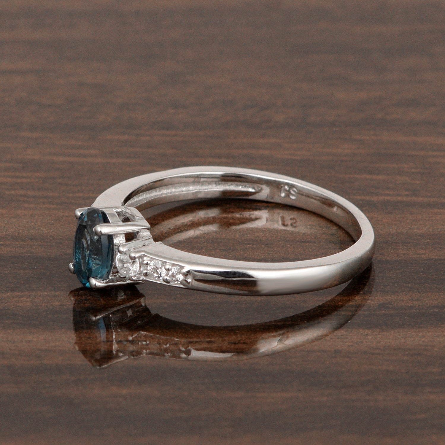 925 Sterling Silver Oval 6X4mm London Blue Topaz & White Accents Women Engagement Ring - Kimaya INC