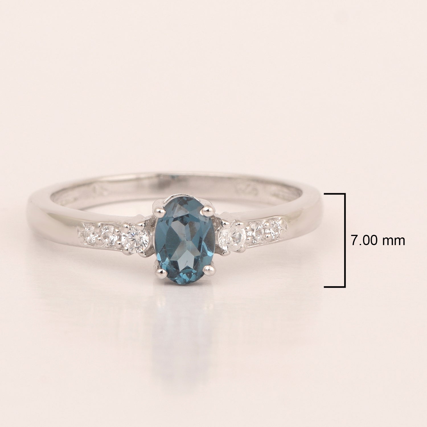 925 Sterling Silver Oval 6X4mm London Blue Topaz & White Accents Women Engagement Ring - Kimaya INC