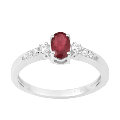 925 Sterling Silver Oval 6X4mm Ruby & White Accents Women Engagement Ring - Kimaya INC