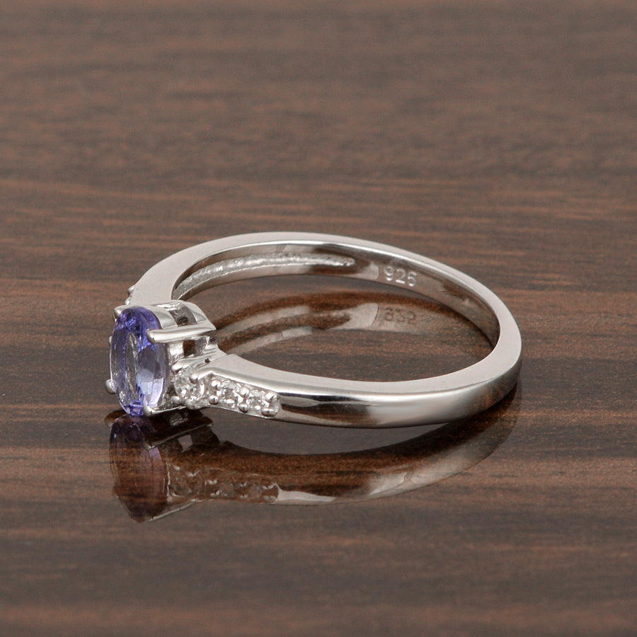 Oval 6X4mm Tanzanite & White Accents Ring-Sterling Silver
