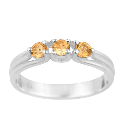 Trilogy Gemstone Round 3mm Citrine 925 Sterling Silver Platinum Plated Ring Gift for her - Kimaya INC
