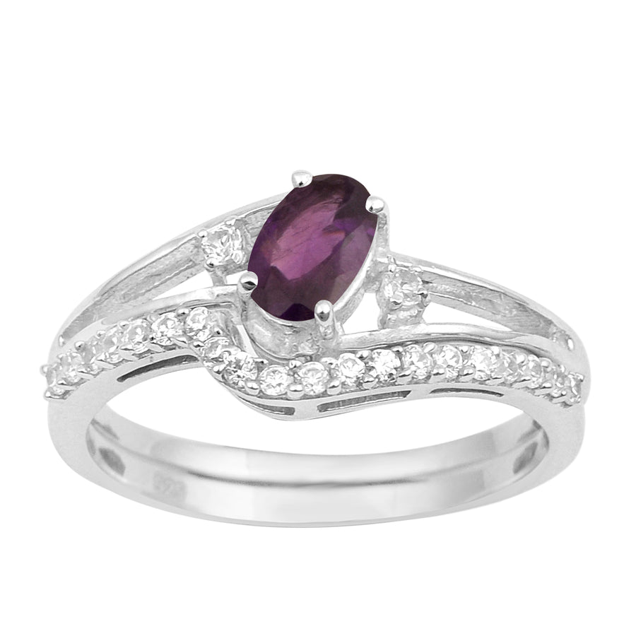 Amethyst 2pc Band Stackable Ring Set-Sterling Silver