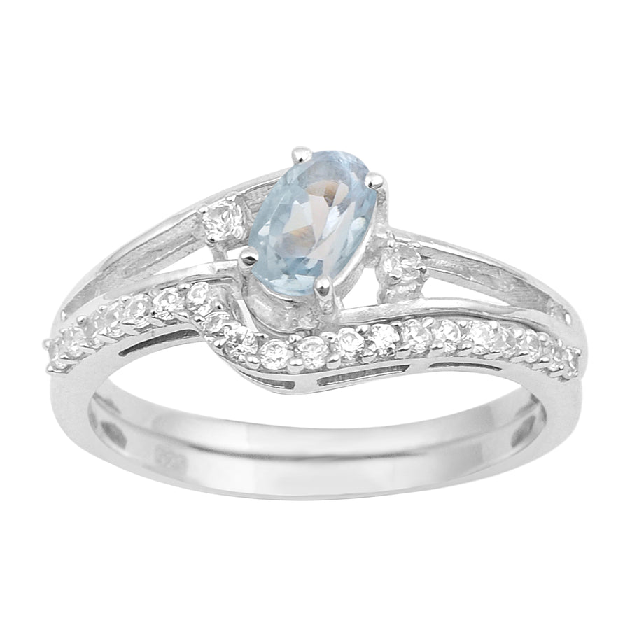 Aquamarine 2pc Band Stackable Ring Set-Sterling Silver