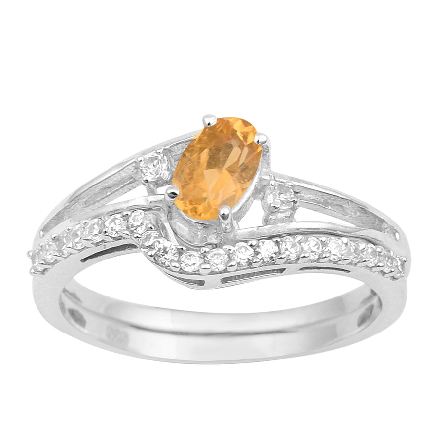 Citrine 2pc Band Stackable Ring Set-Sterling Silver